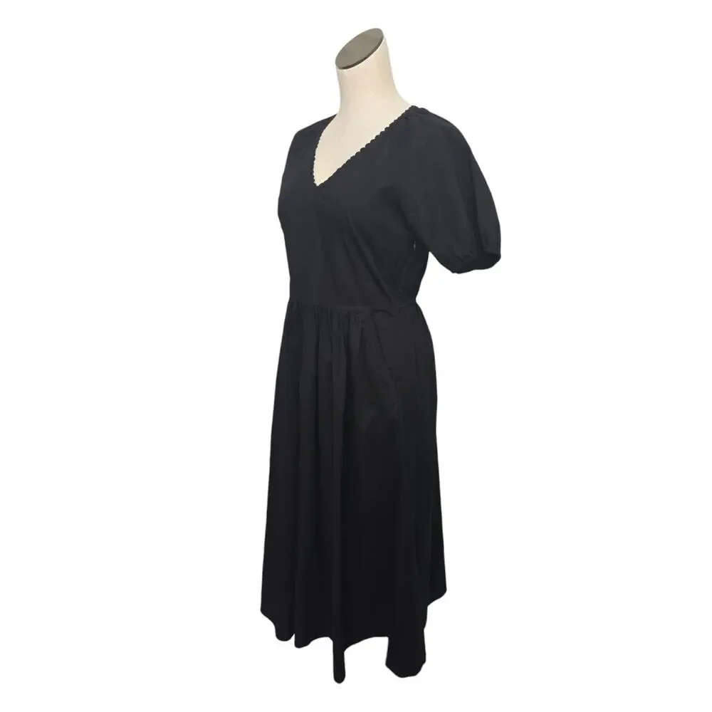 NWT J Crew Factory Cotton V Neck Midi Dress Size 2 Black Dress V Neck Minimalist